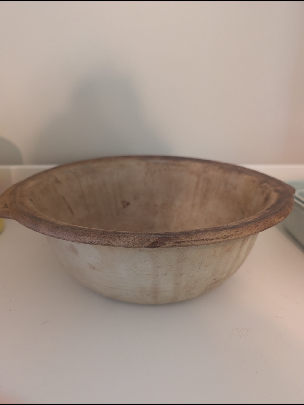 Pampered Chef Cream and Brown Ceramic Mixing Bowl